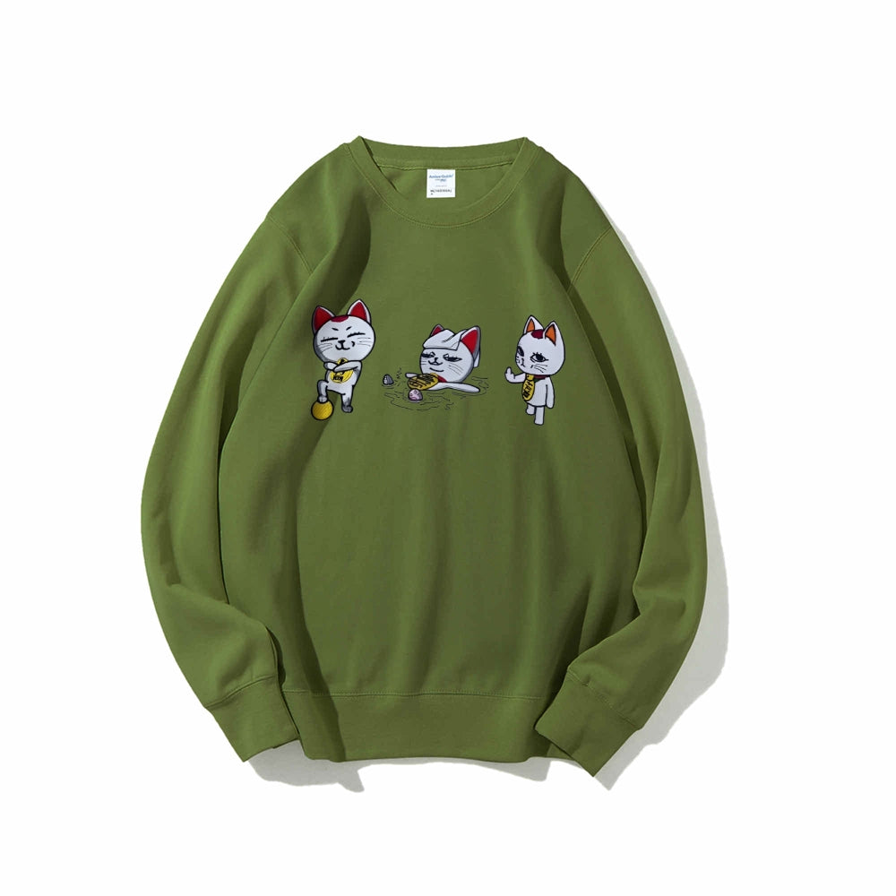 Cotton Unisex Embroidered Crewneck Anime Sweatshirt