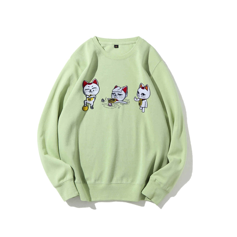 Cotton Unisex Embroidered Crewneck Anime Sweatshirt