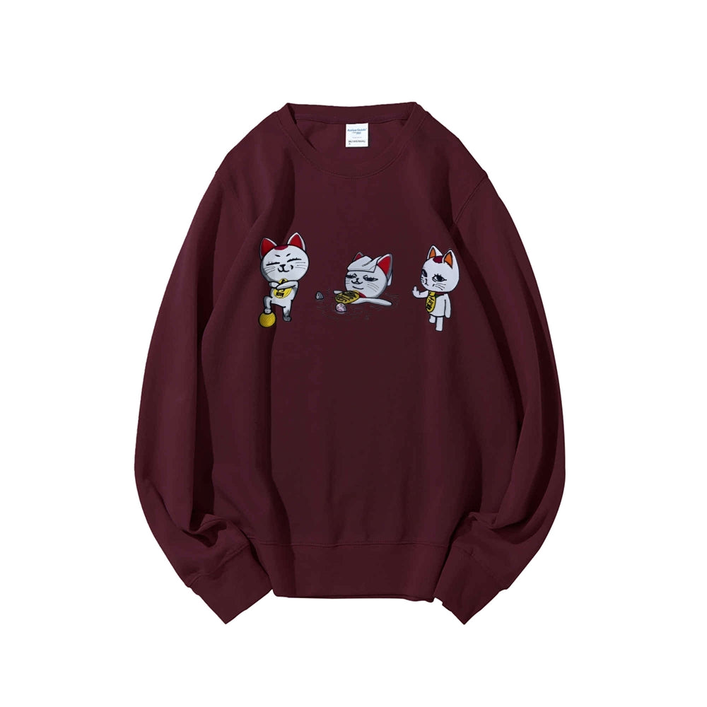 Cotton Unisex Embroidered Crewneck Anime Sweatshirt