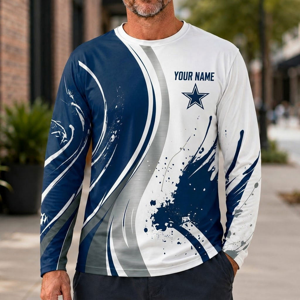 Dallas Cowboys All Over Print Long Sleeves Shirt Personalize