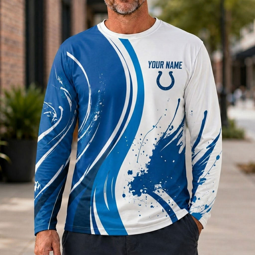 Indianapolis Colts All Over Print Long Sleeves Shirt Personalize