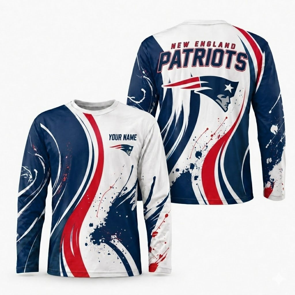 New England Patriots All Over Print Long Sleeves Shirt Personalize