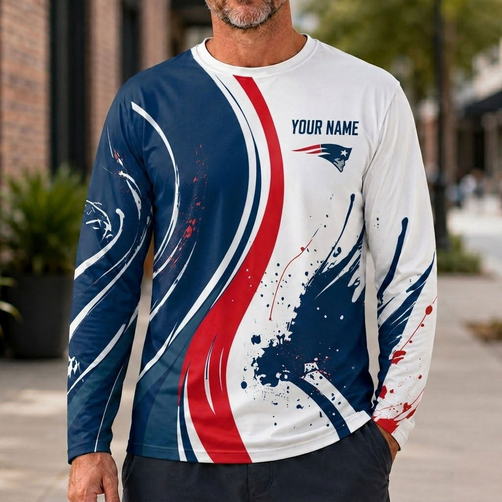 New England Patriots All Over Print Long Sleeves Shirt Personalize
