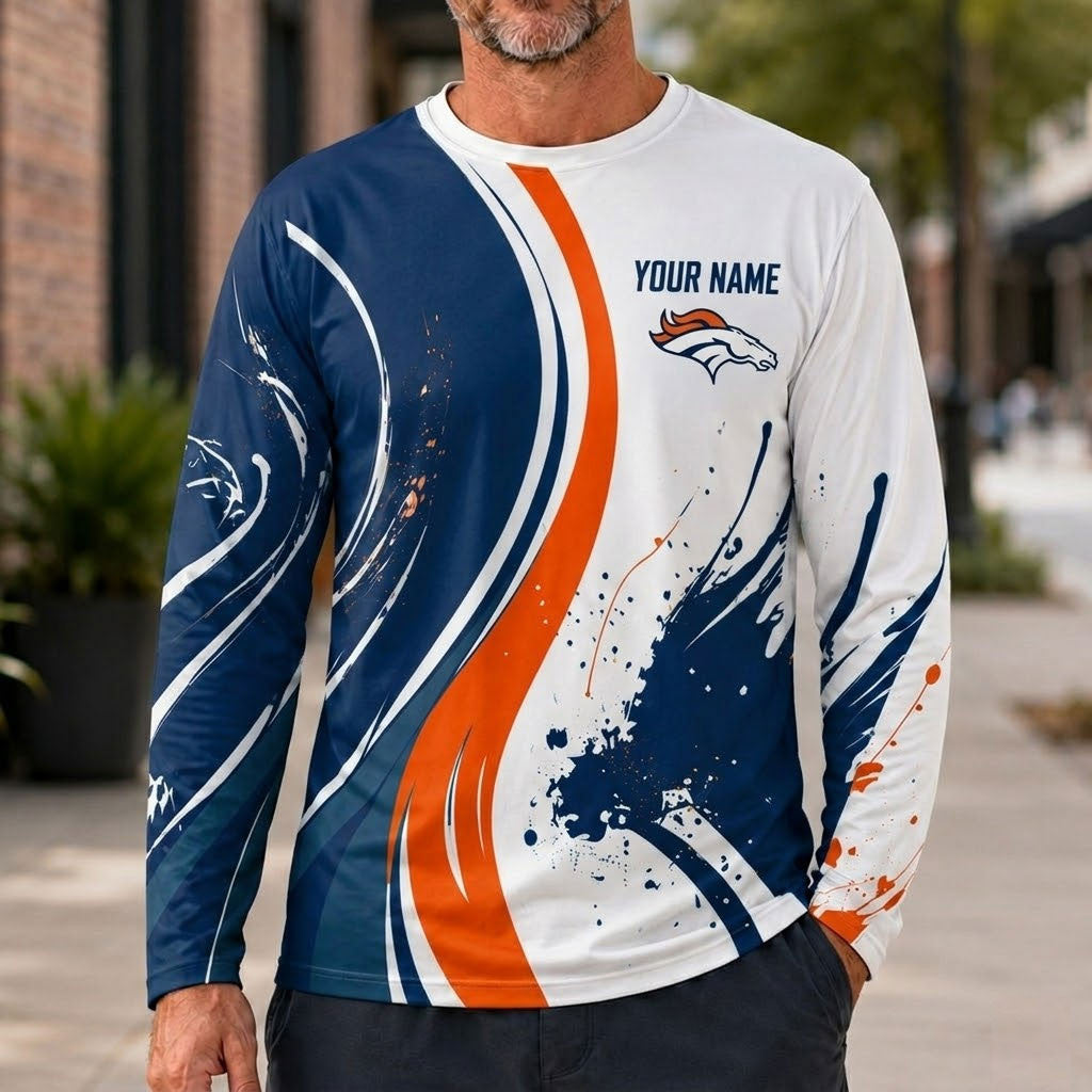 Denver Broncos All Over Print Long Sleeves Shirt Personalize