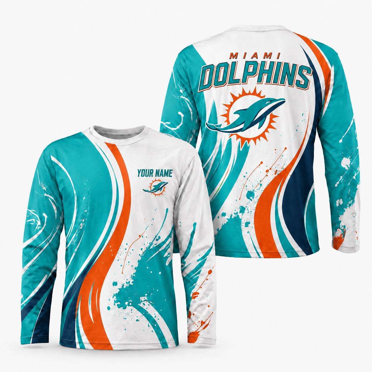 Miami Dolphins All Over Print Long Sleeves Shirt Personalize
