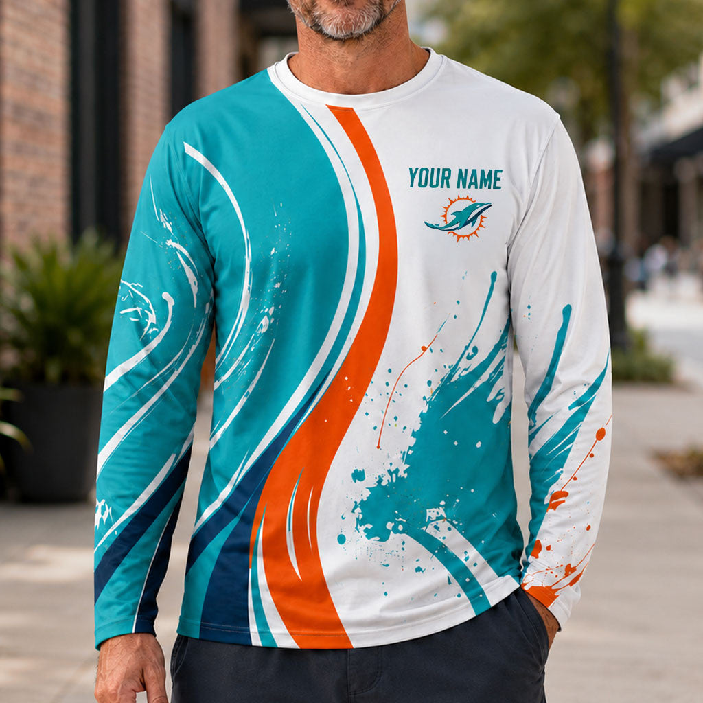 Miami Dolphins All Over Print Long Sleeves Shirt Personalize