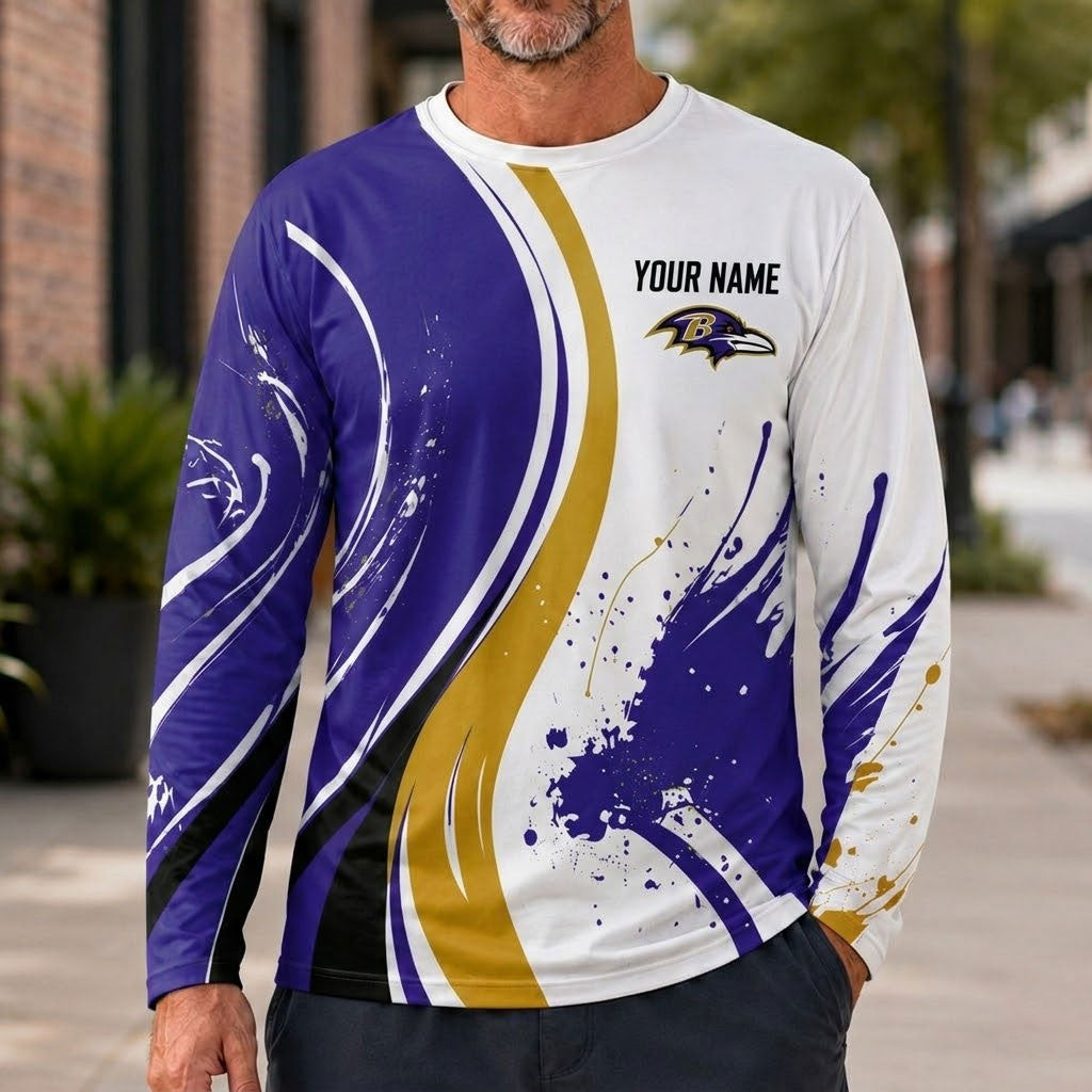 Baltimore Ravens All Over Print Long Sleeves Shirt Personalize