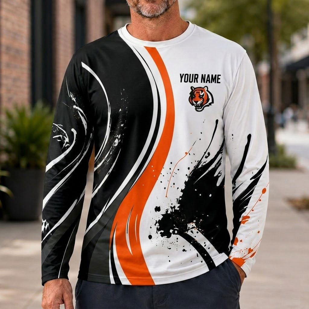 Cincinnati Bengals All Over Print Long Sleeves Shirt Personalize