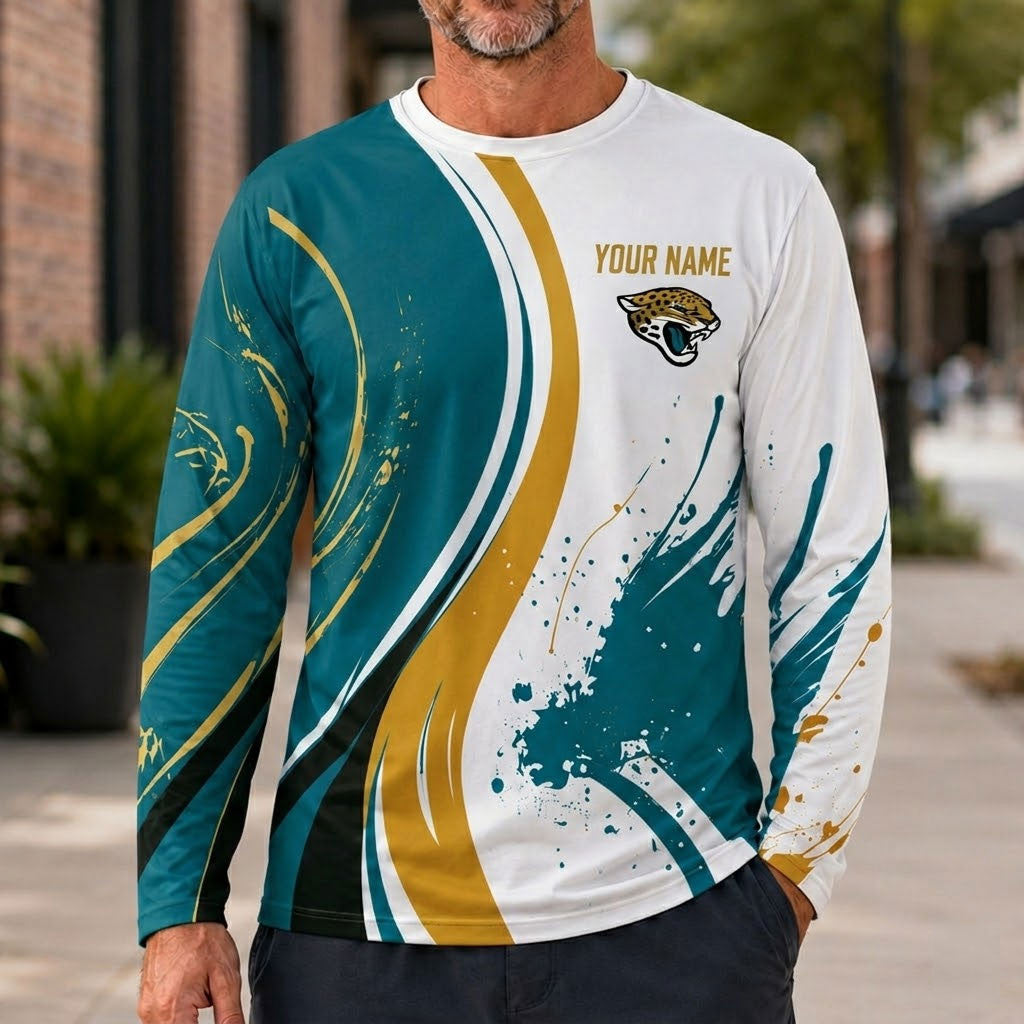 Jacksonville Jaguars All Over Print Long Sleeves Shirt Personalize