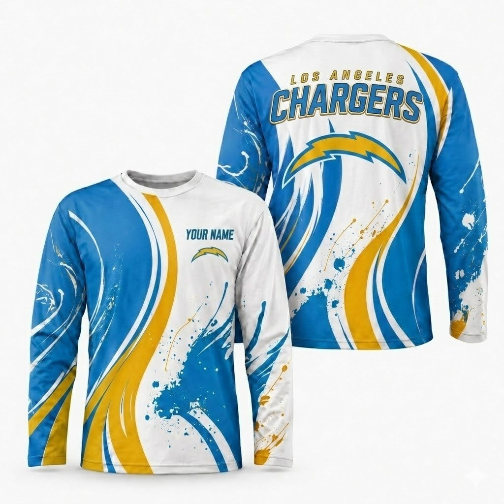 Los Angeles Chargers All Over Print Long Sleeves Shirt Personalize