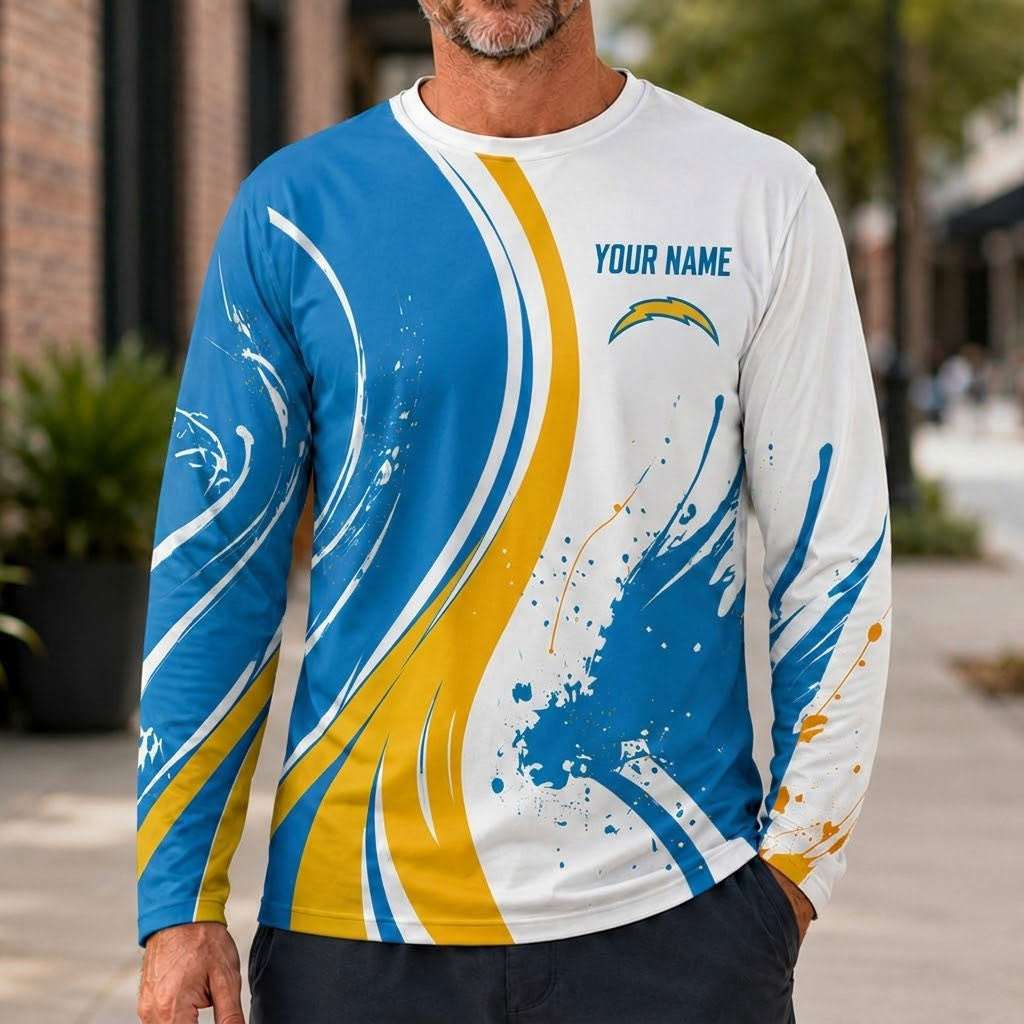 Los Angeles Chargers All Over Print Long Sleeves Shirt Personalize