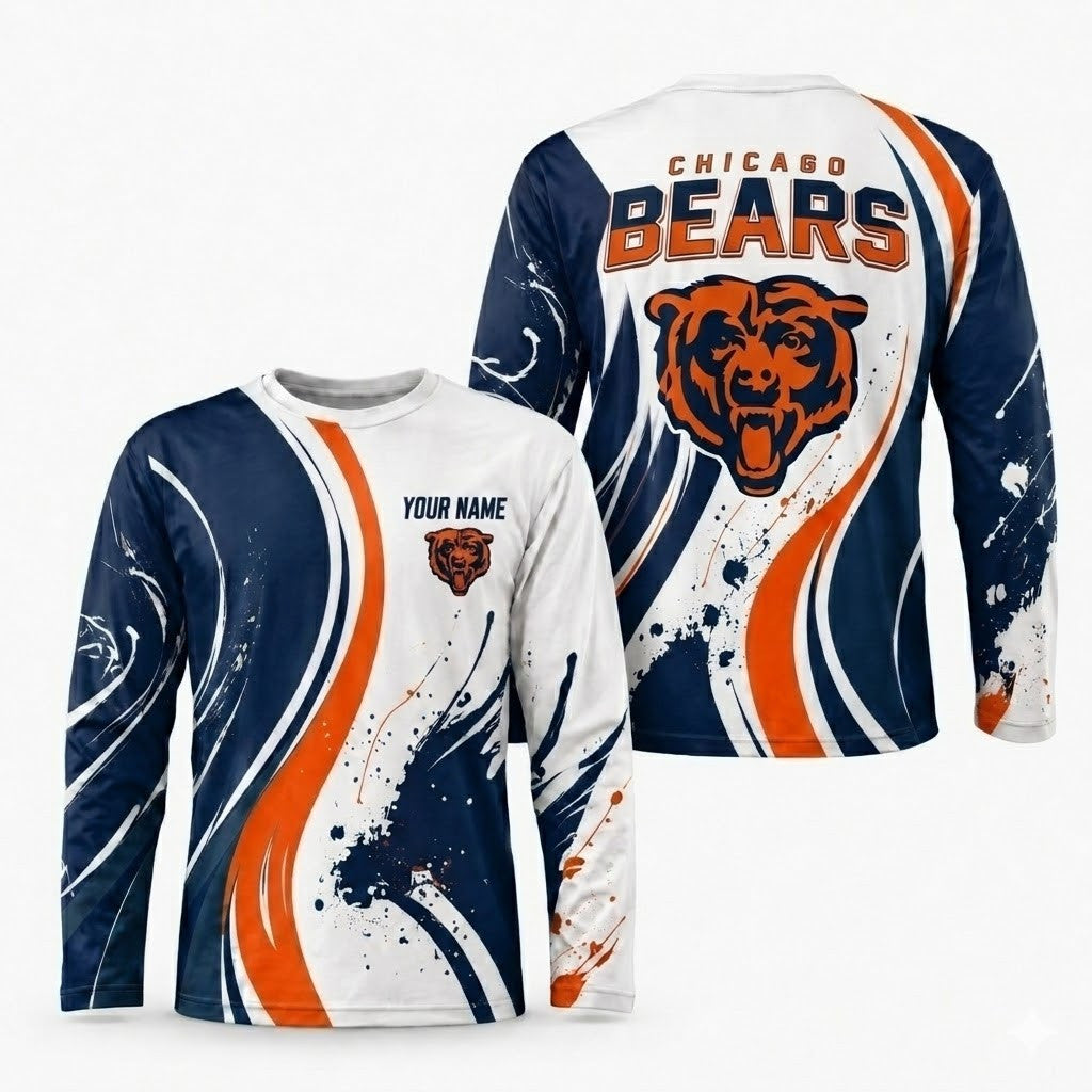 Chicago Bears All Over Print Long Sleeves Shirt Personalize GTS015631