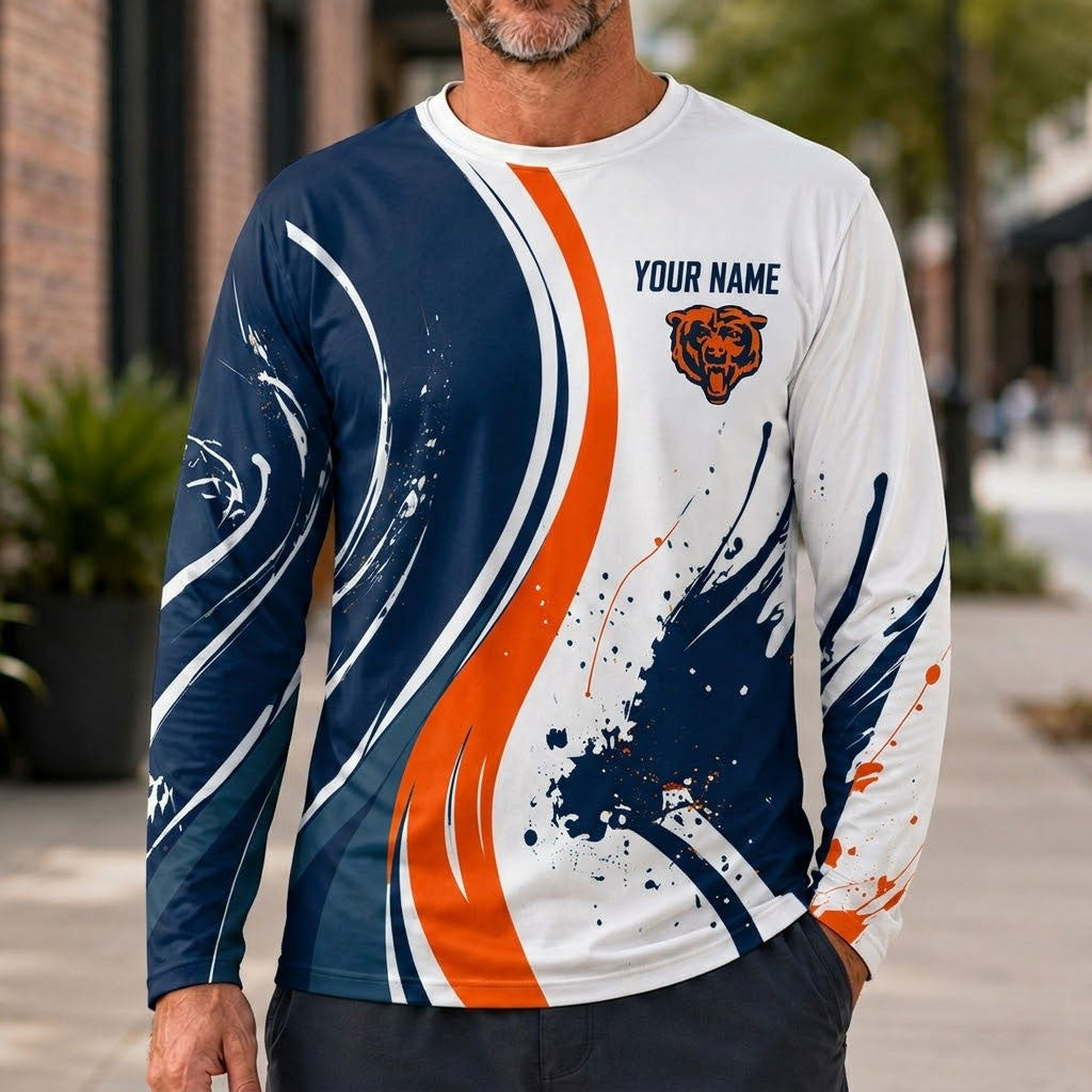 Chicago Bears All Over Print Long Sleeves Shirt Personalize GTS015631