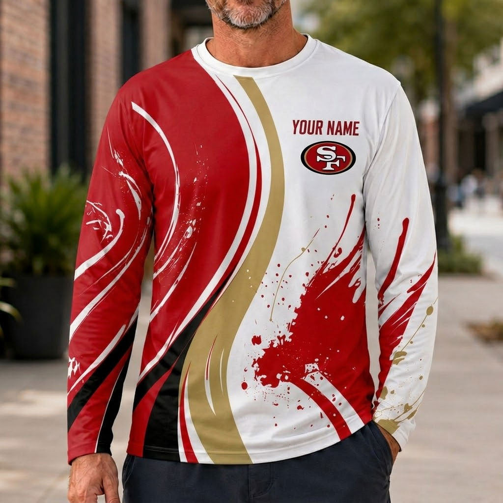 San Francisco 49ers All Over Print Long Sleeves Shirt Personalize GTS015637