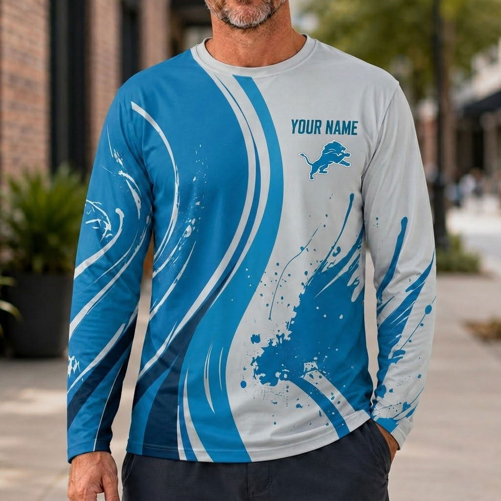 Detroit Lions All Over Print Long Sleeves Shirt Personalize