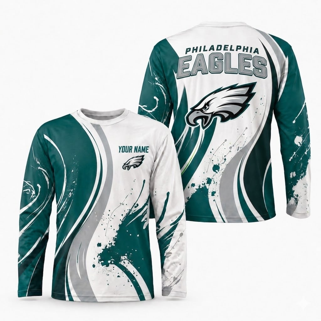 Philadelphia Eagles All Over Print Long Sleeves Shirt Personalize GTS015597