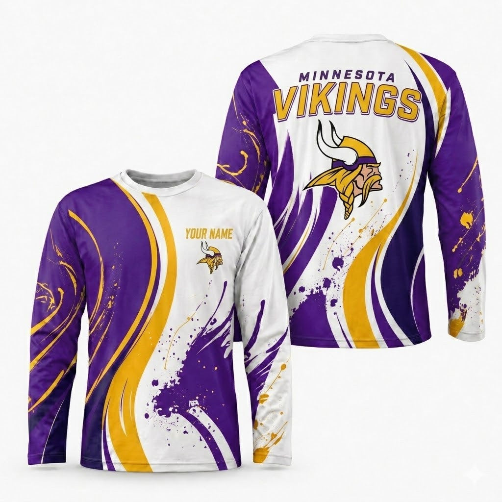 Minnesota Vikings All Over Print Long Sleeves Shirt Personalize