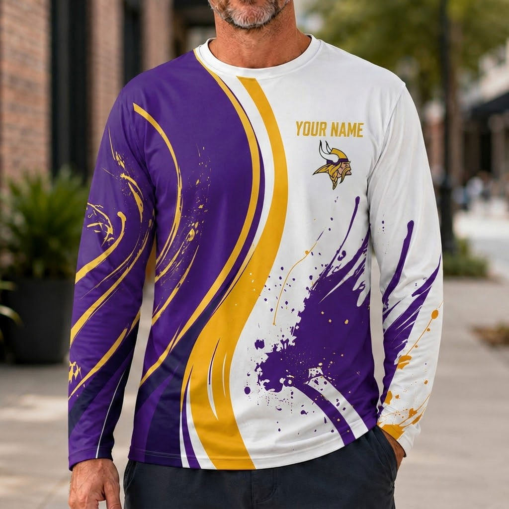 Minnesota Vikings All Over Print Long Sleeves Shirt Personalize