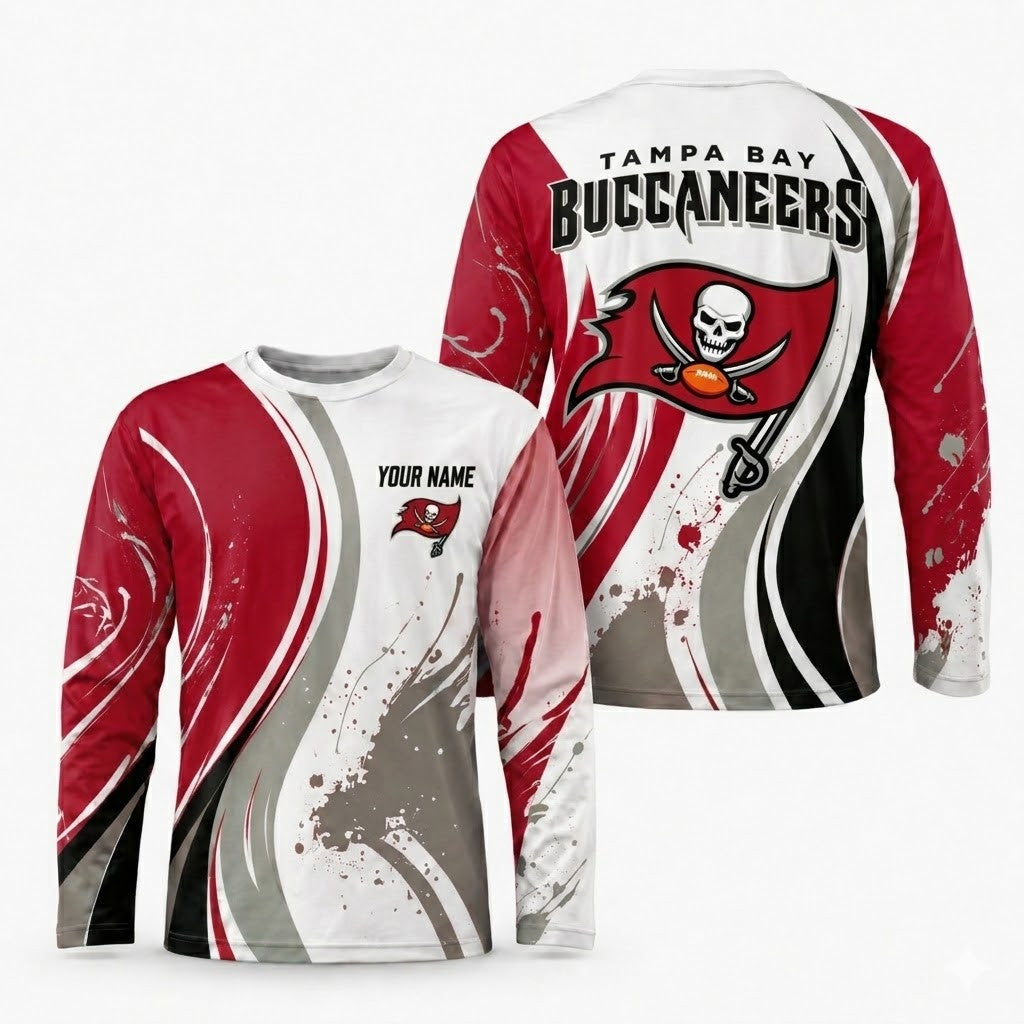 Tampa Bay Buccaneers All Over Print Long Sleeves Shirt Personalize
