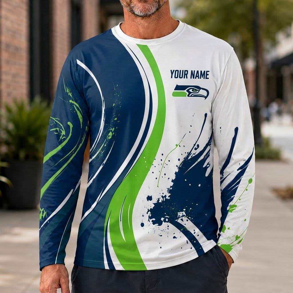 Seattle Seahawks All Over Print Long Sleeves Shirt Personalize GTS015599