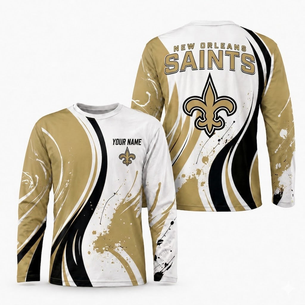 New Orleans Saints All Over Print Long Sleeves Shirt Personalize
