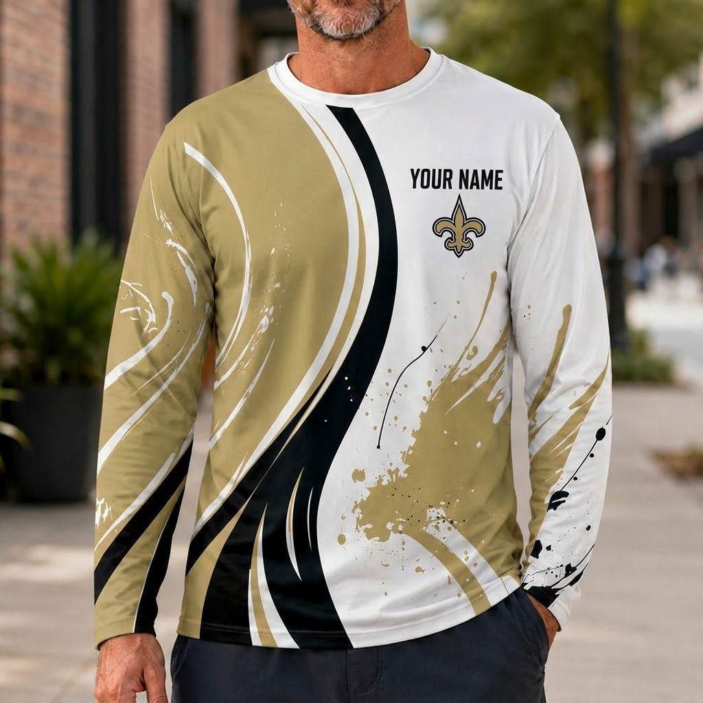 New Orleans Saints All Over Print Long Sleeves Shirt Personalize
