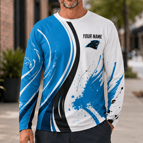 Carolina Panthers All Over Print Long Sleeves Shirt Personalize