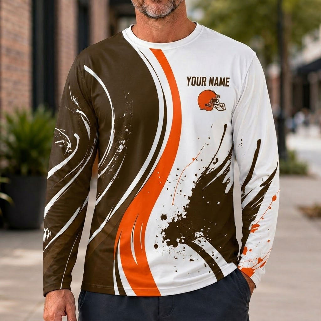 Cleveland Browns All Over Print Long Sleeves Shirt Personalize