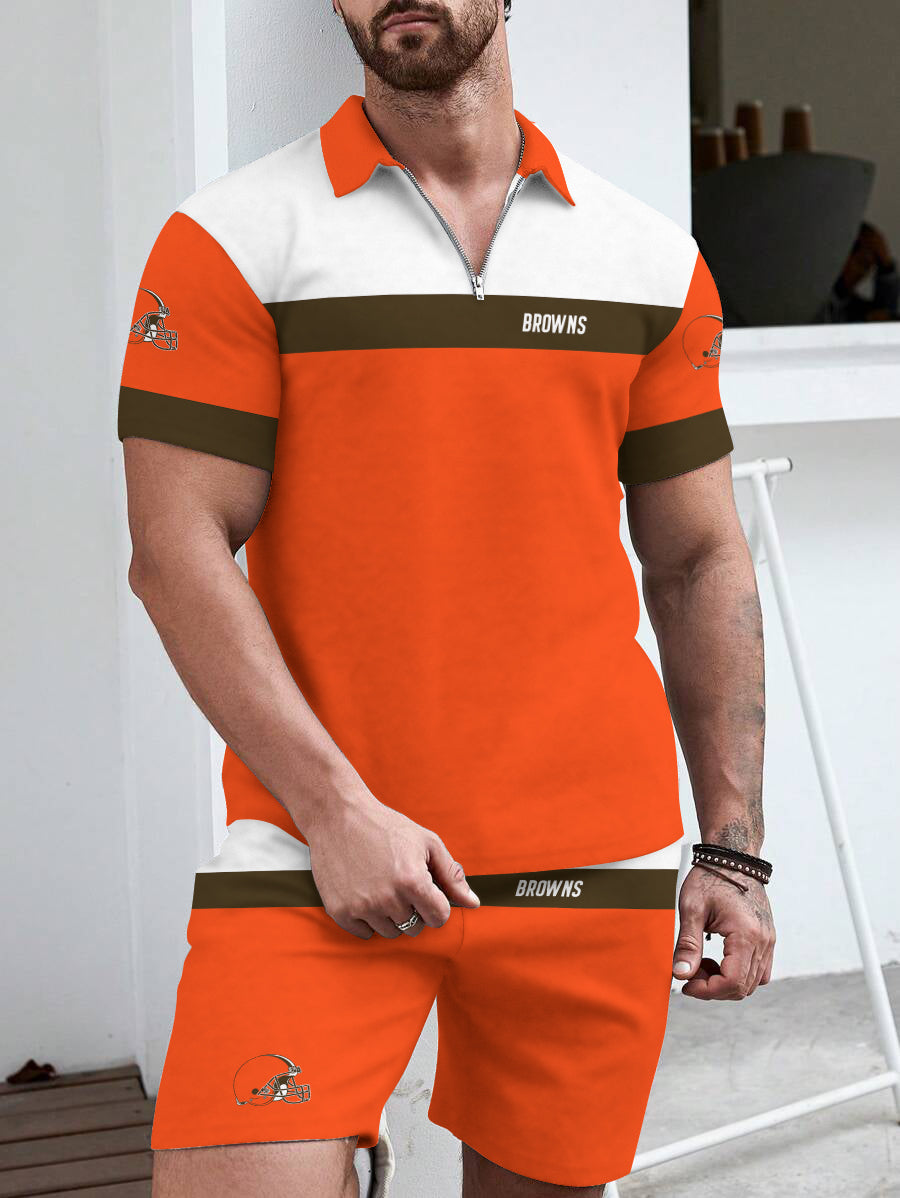 Cleveland Browns  Limited Edition ZIP Polo Shirt And Shorts Two-Piece Suits
