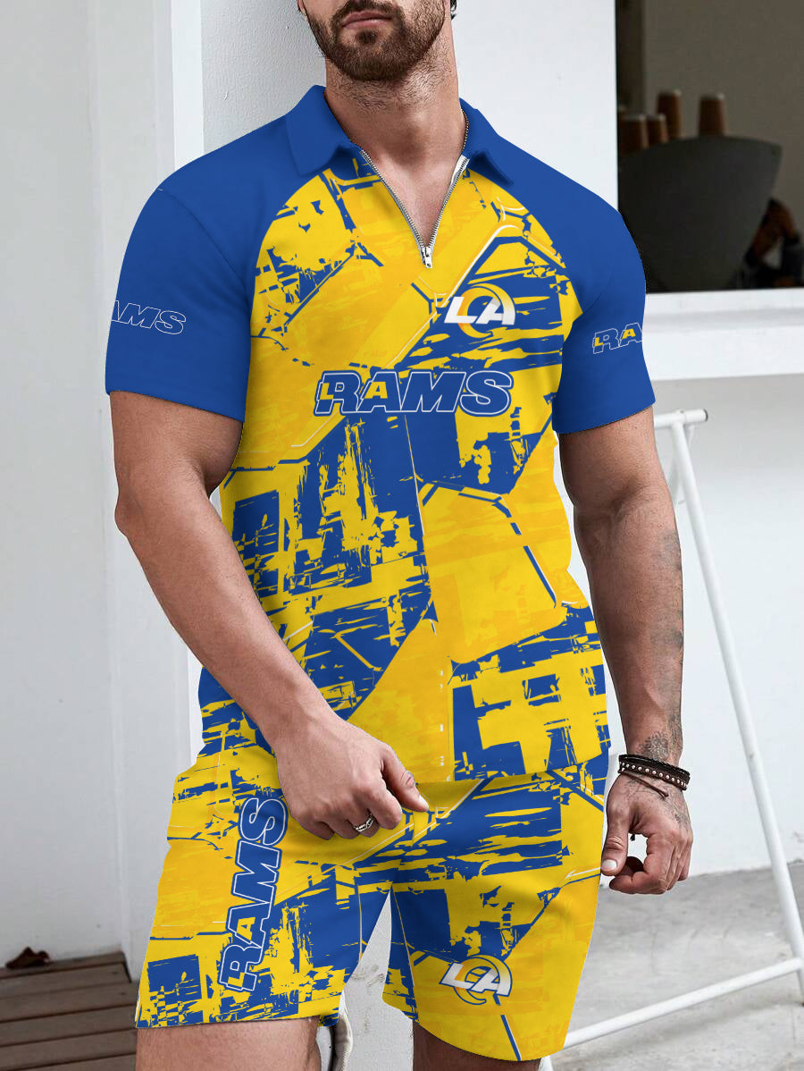 Los Angeles Rams Limited Edition ZIP Polo Shirt And Shorts Two-Piece Suits