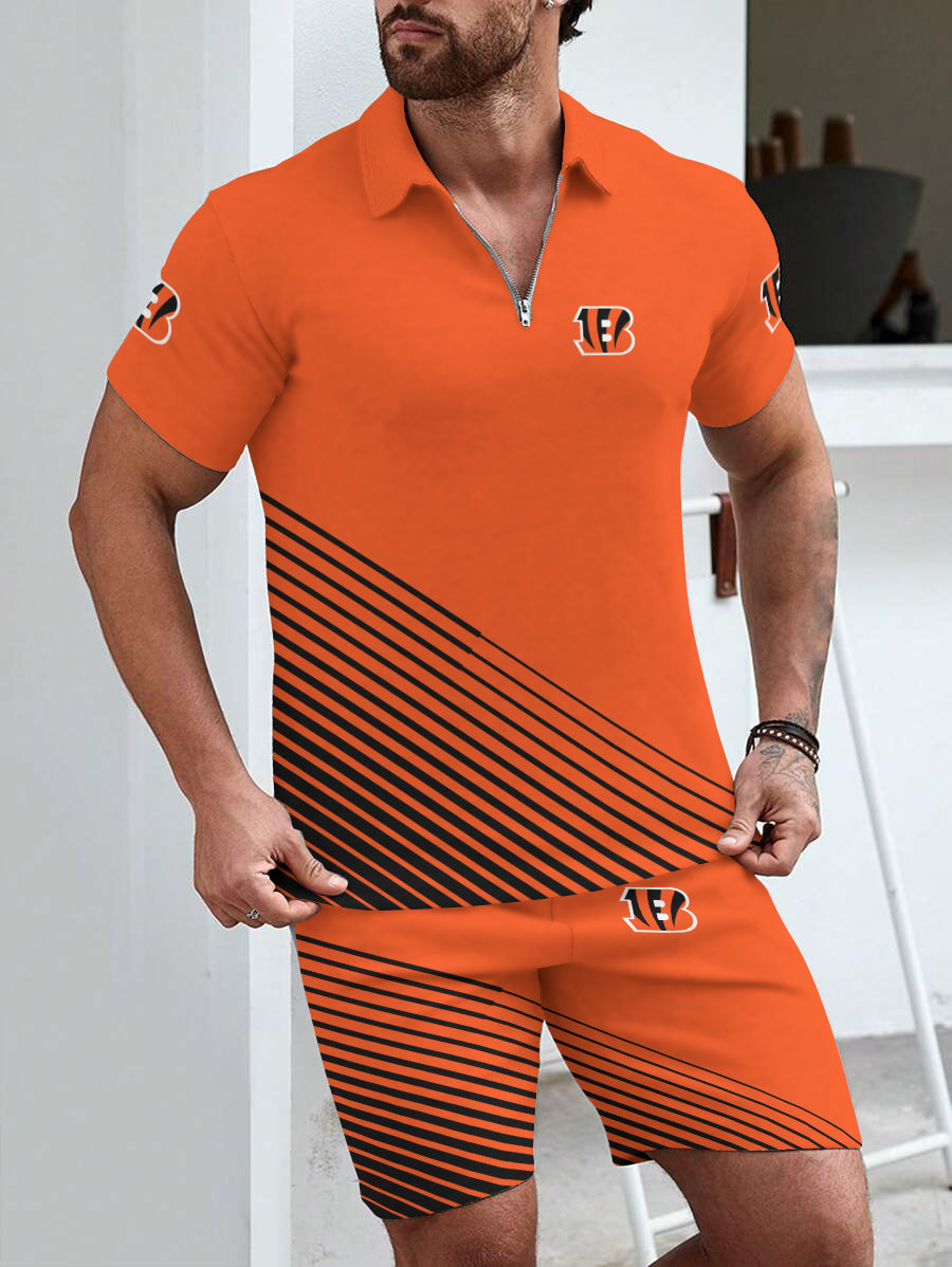 Cincinnati Bengals  Limited Edition ZIP Polo Shirt And Shorts Two-Piece Suits