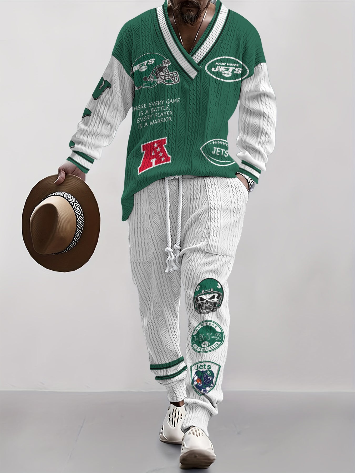 New York Jets Classic All-Season Long Sleeve V-Neck Pullover Sweater