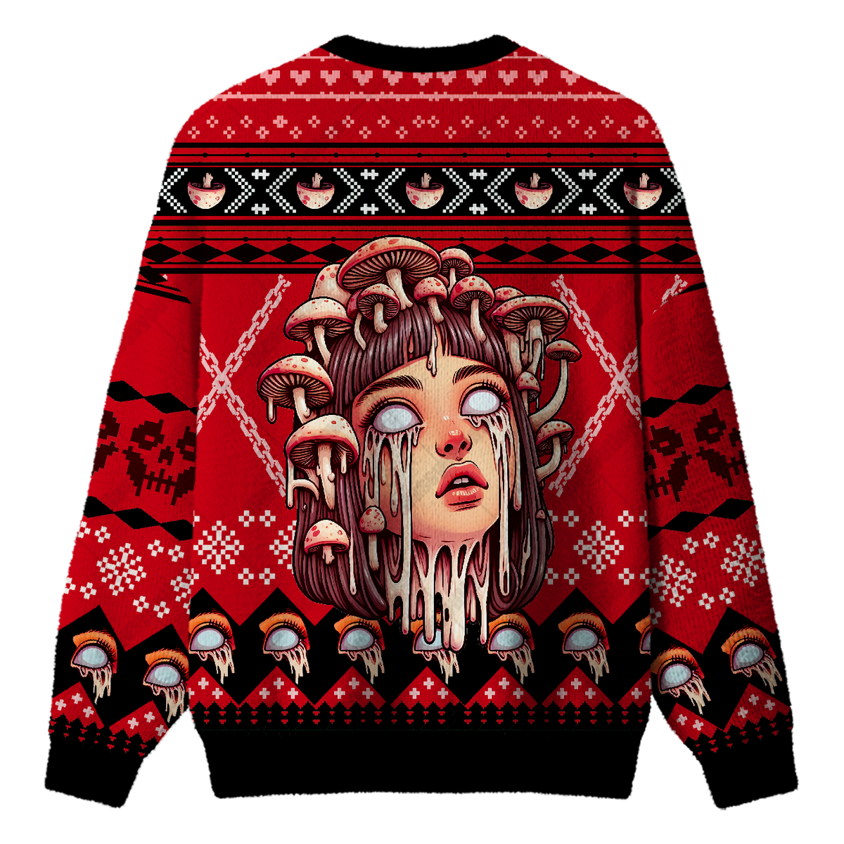 WHITE-EYED MUSHROOM GIRL UGLY CHRISTMAS SWEATSHIRT — image 2