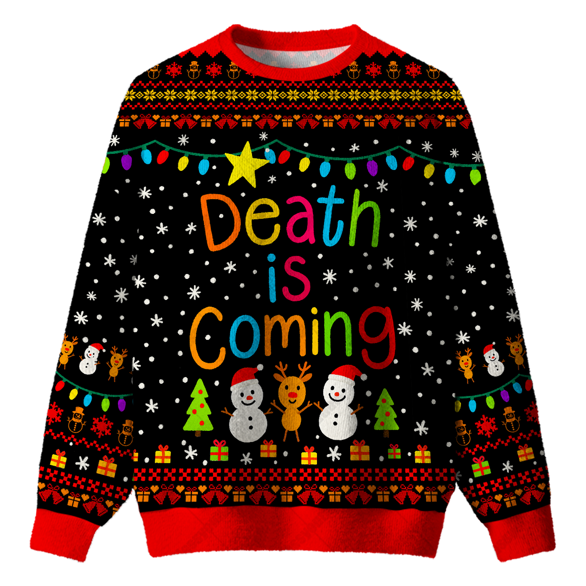 DEATH IS COMING UGLY CHRISTMAS SWEATSHIRT — image 1