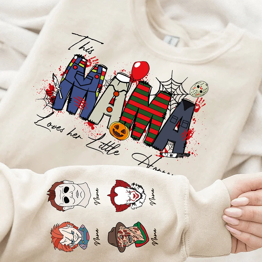 Personalized This Mama Loves Her Little Horrors Sweatshirt, Mama Shirt With Kids Name