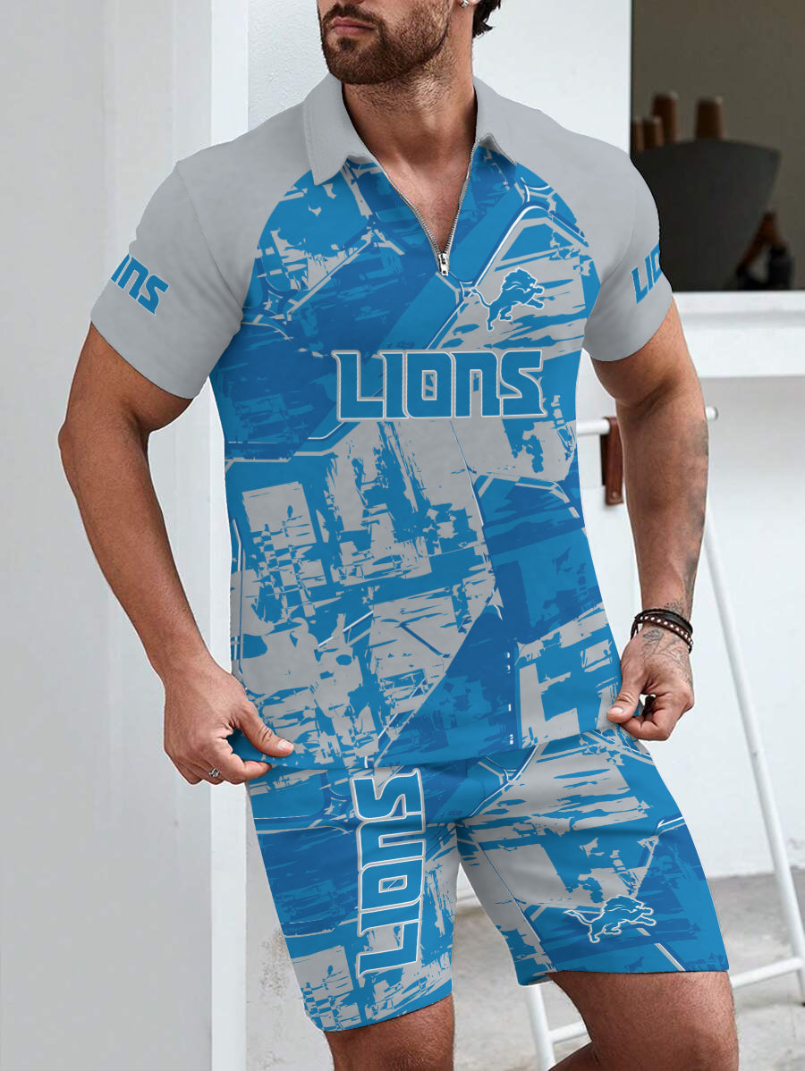 Detroit Lions Limited Edition ZIP Polo Shirt And Shorts Two-Piece Suits