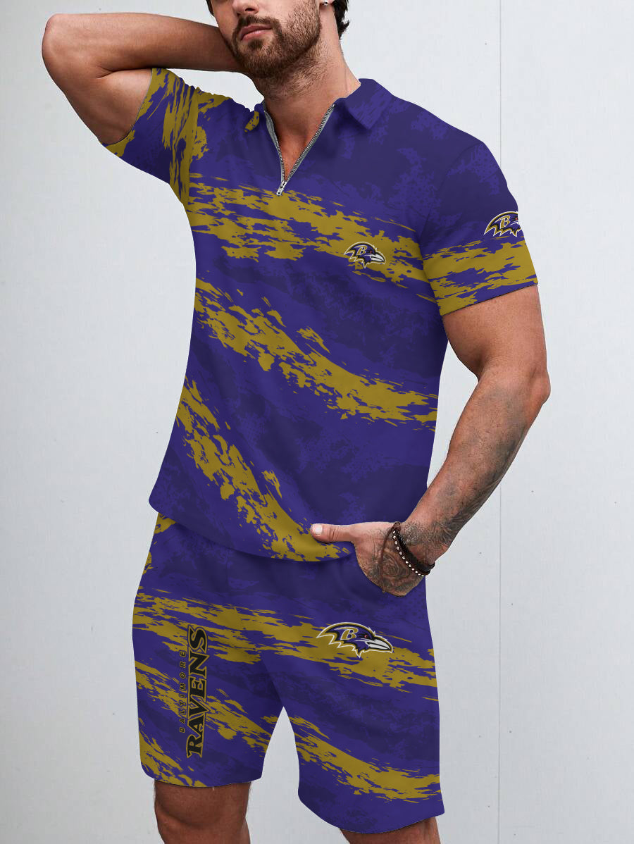 Baltimore Ravens Limited Edition ZIP Polo Shirt And Shorts Two-Piece Suits