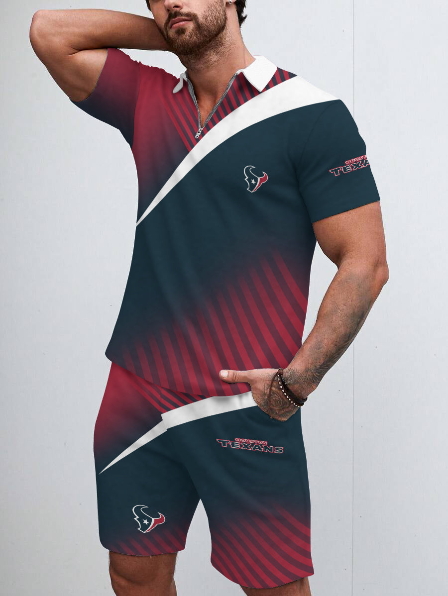 Houston Texans Limited Edition ZIP Polo Shirt And Shorts Two-Piece Suits