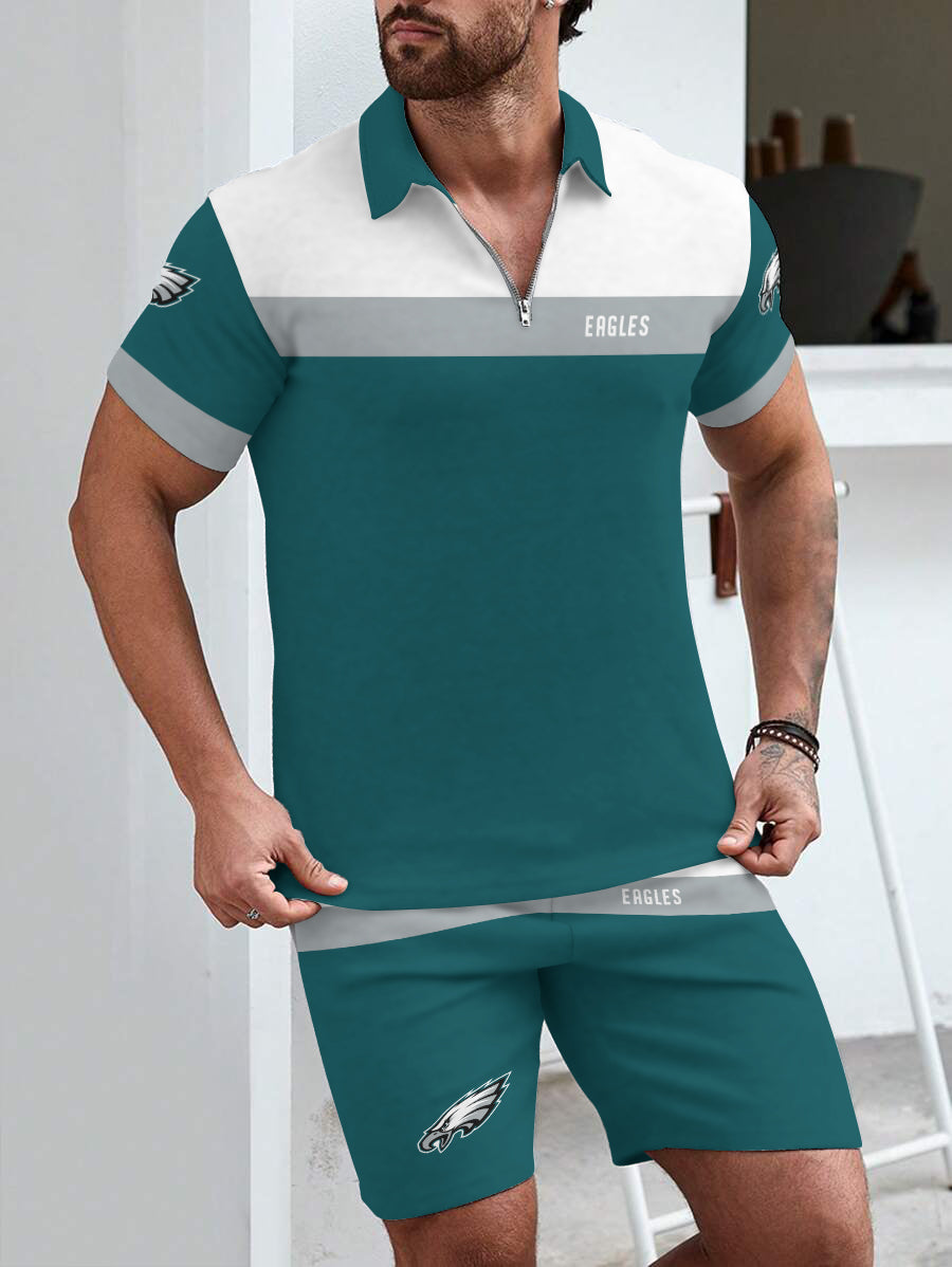 Philadelphia Eagles  Limited Edition ZIP Polo Shirt And Shorts Two-Piece Suits