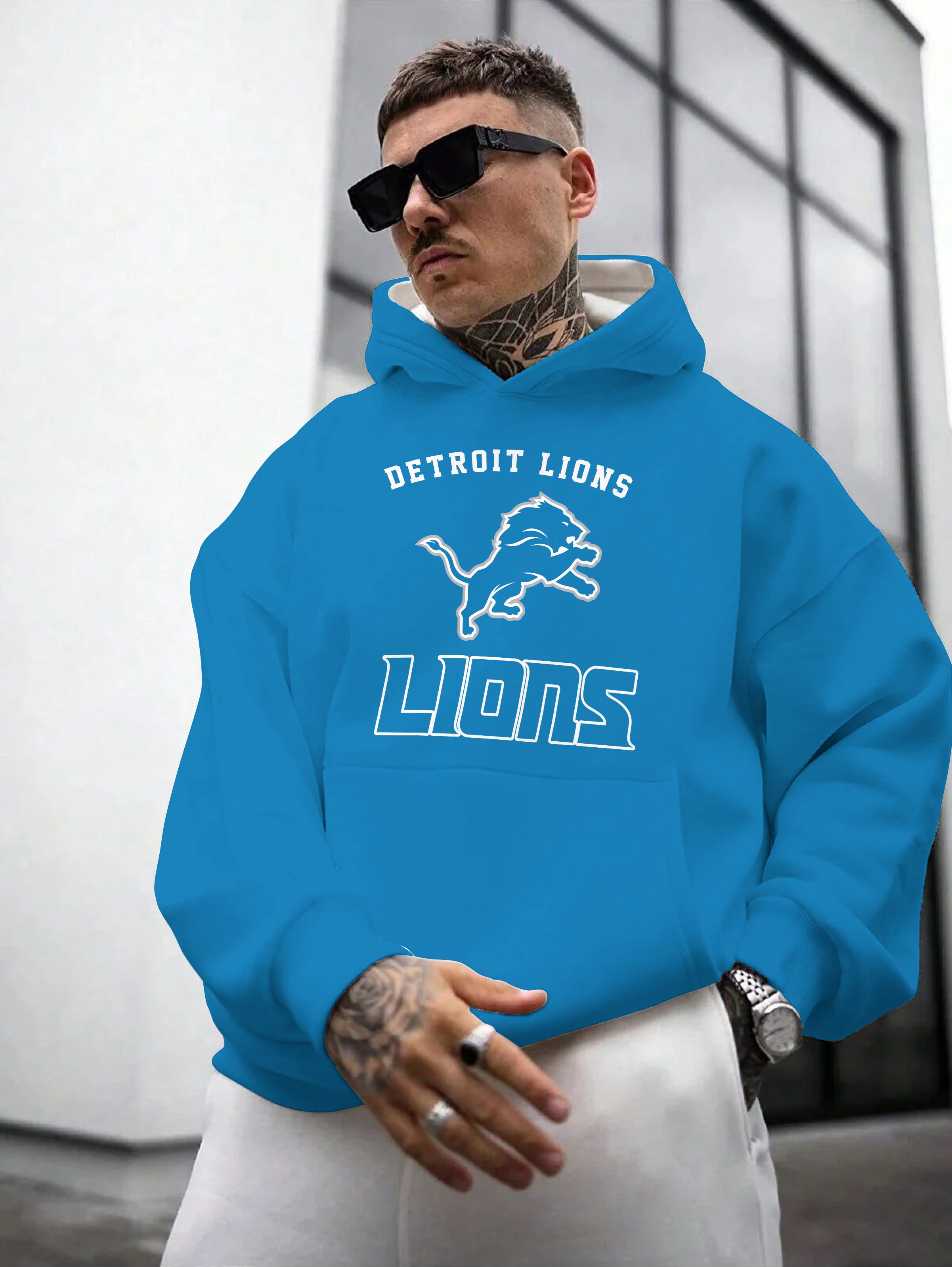 Detroit Lions Printed Hooded Pocket Pullover Hoodie