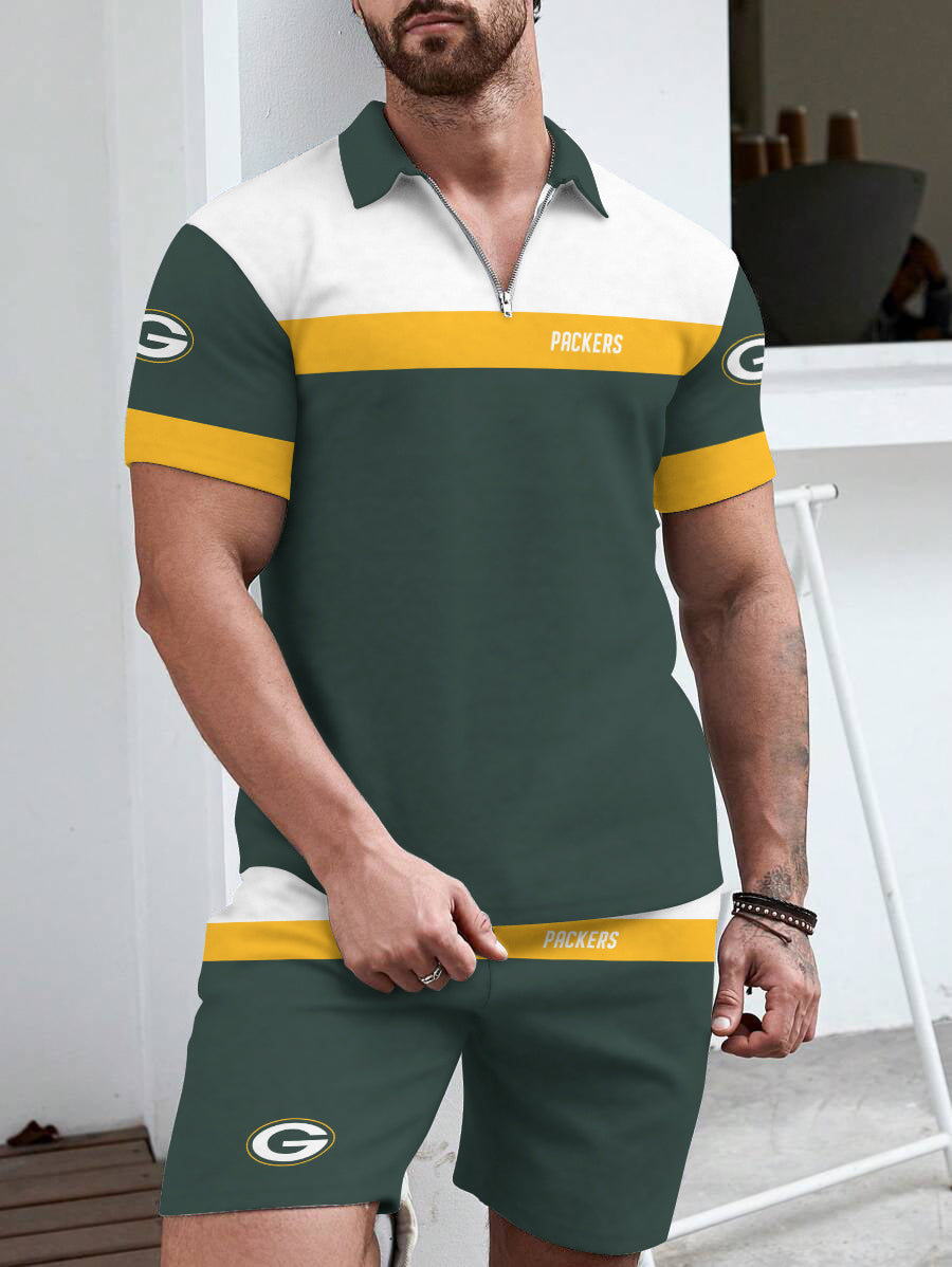 Green Bay Packers Limited Edition ZIP Polo Shirt And Shorts Two-Piece Suits