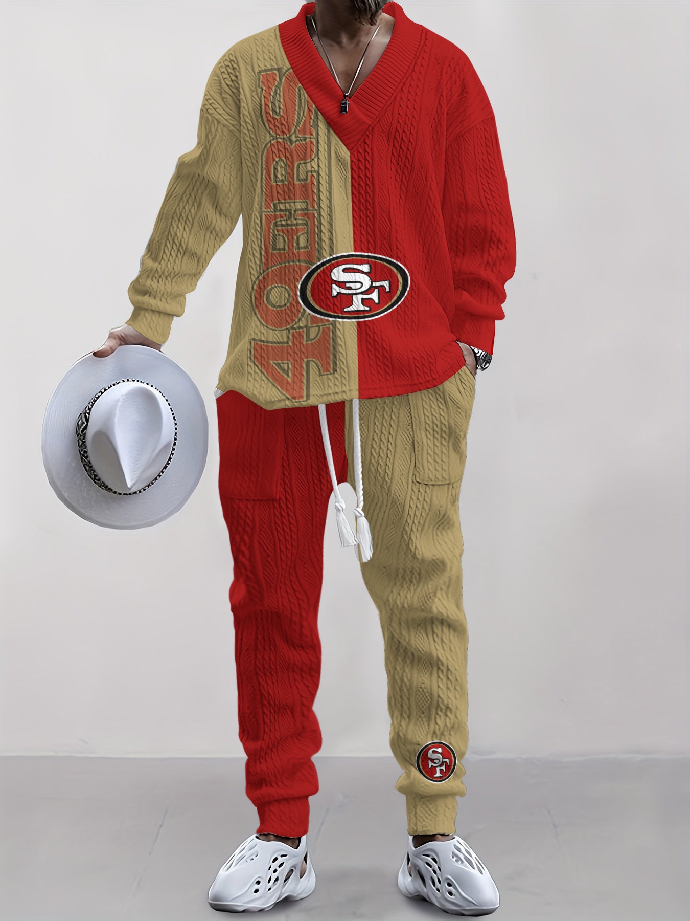 San Francisco 49ers  Classic All-Season Long Sleeve V-Neck Pullover Sweater