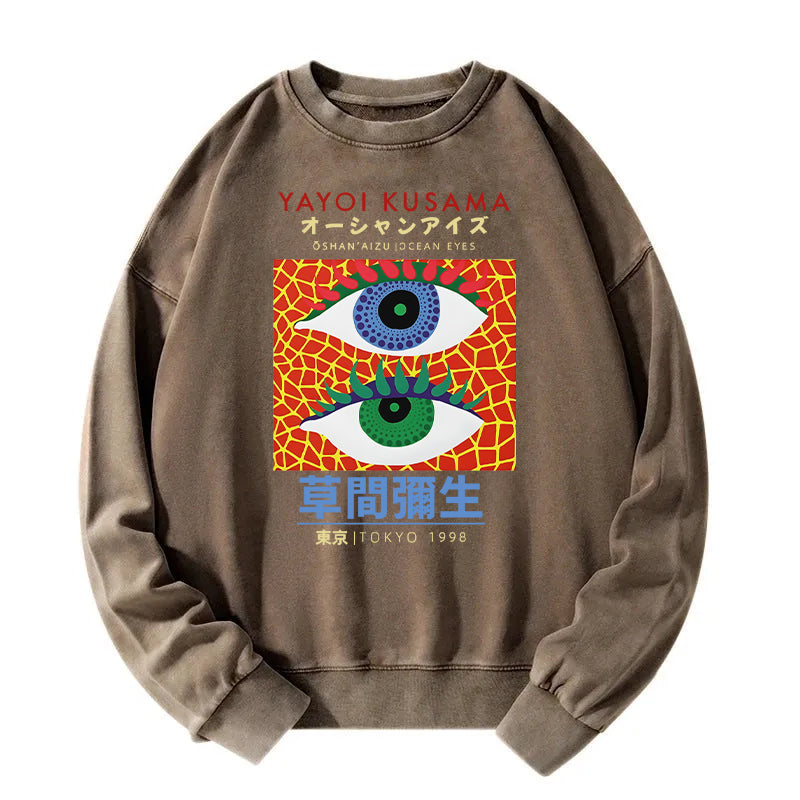 Animescollection Yayoi Kusama Eyes Vintage Washed Sweatshirt