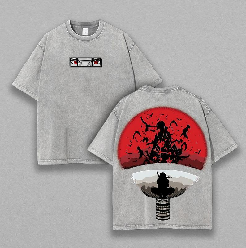 Naruto Anime Double Printed Washed Tee Unisex Oversize Anime Manga Lightweight Cotton T-Shirt Anime Fan