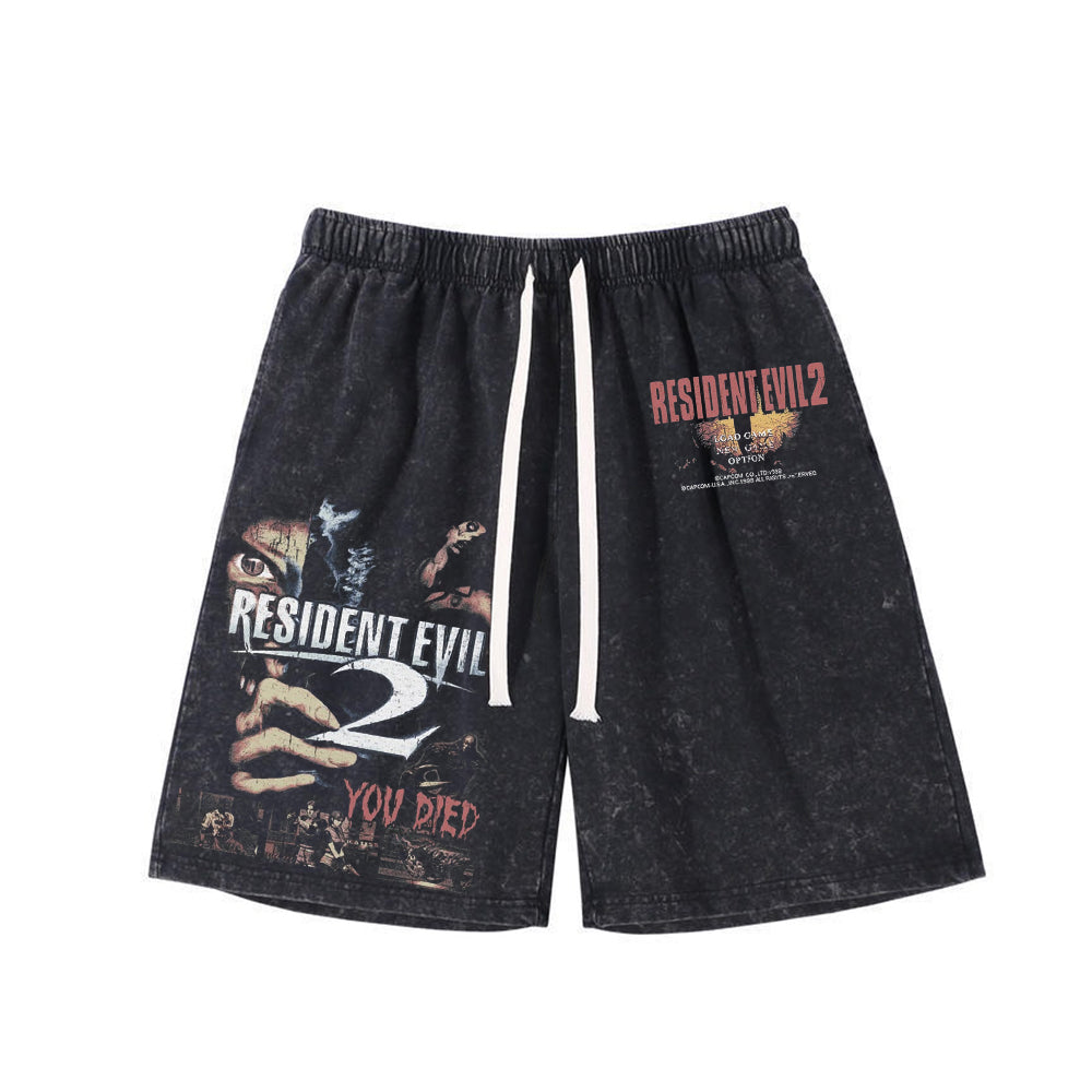 Resident Evil 2 You Died Game Washed Shorts Loose Sports Shorts