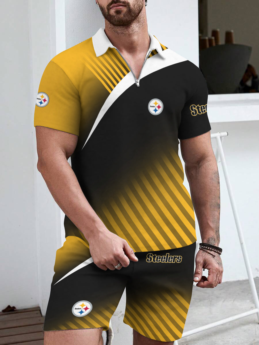 Pittsburgh Steelers Limited Edition ZIP Polo Shirt And Shorts Two-Piece Suits