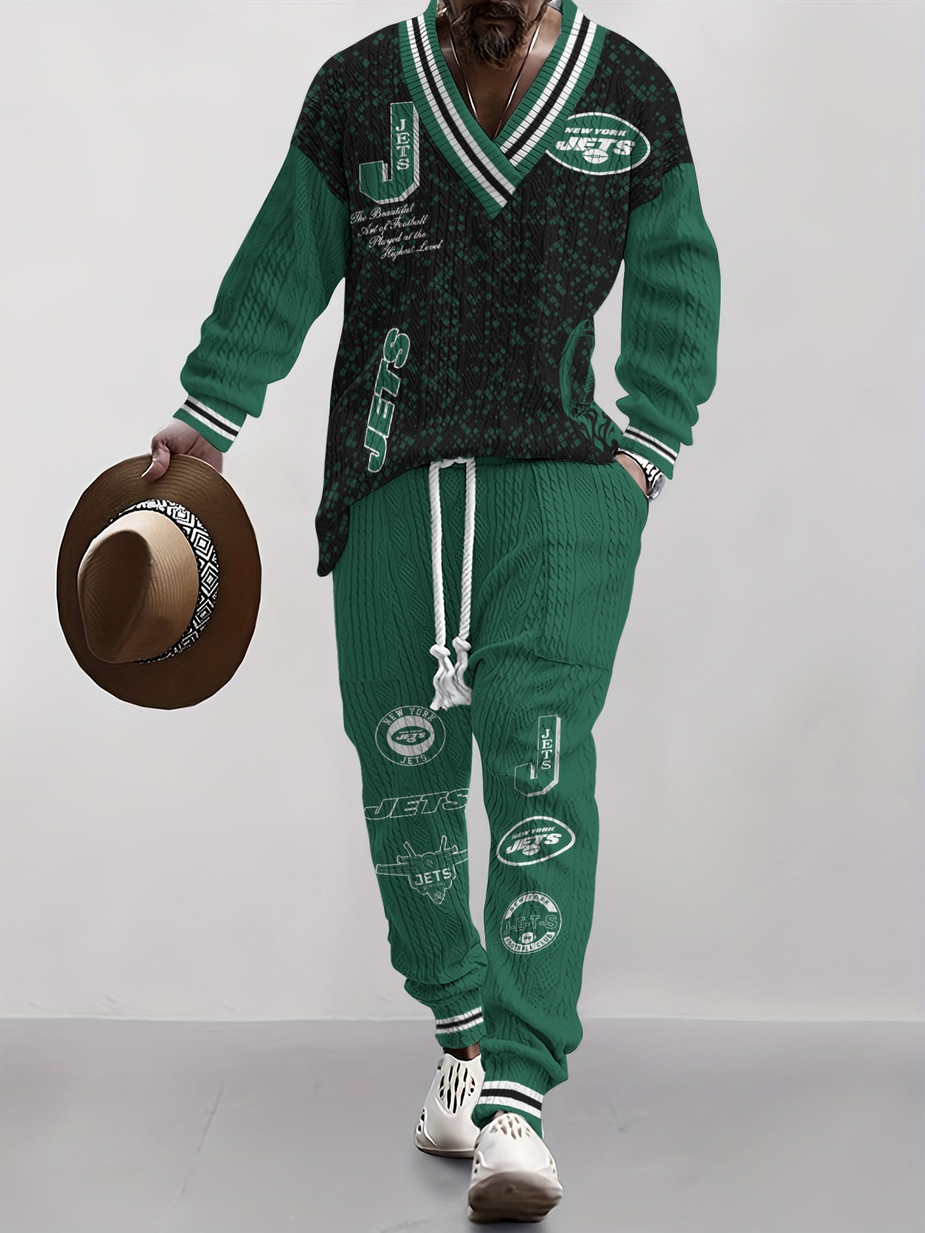 New York Jets  Classic All-Season Long Sleeve V-Neck Pullover Sweater