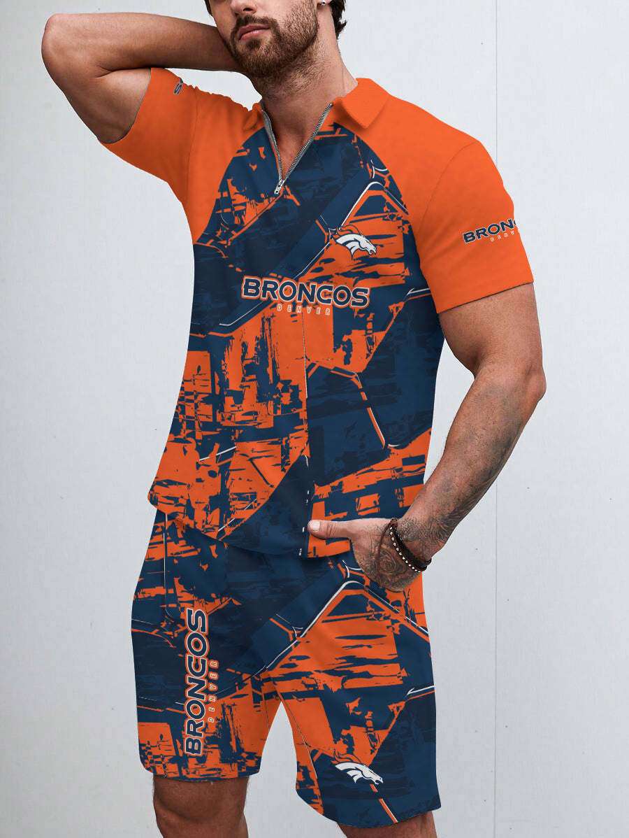 Denver Broncos Limited Edition ZIP Polo Shirt And Shorts Two-Piece Suits