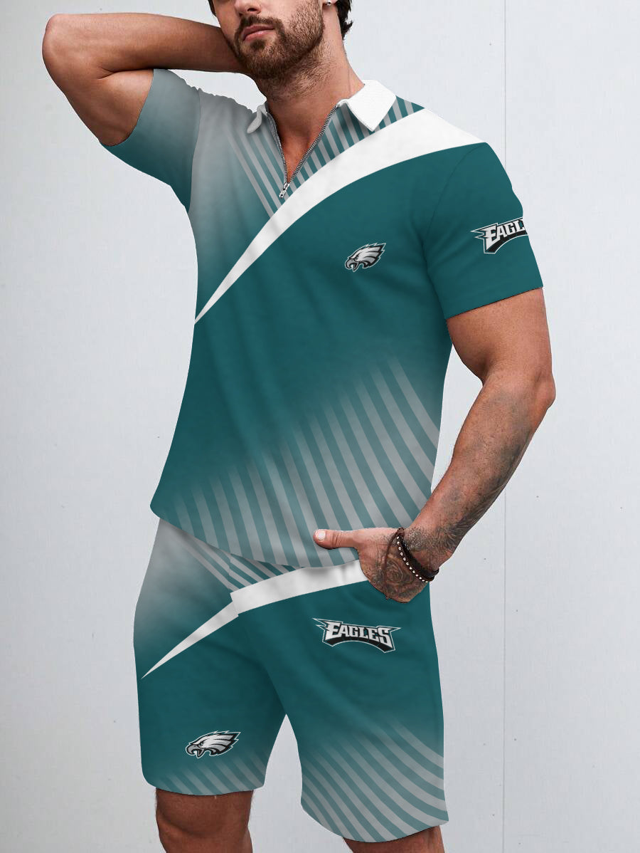 Philadelphia Eagles Limited Edition ZIP Polo Shirt And Shorts Two-Piece Suits