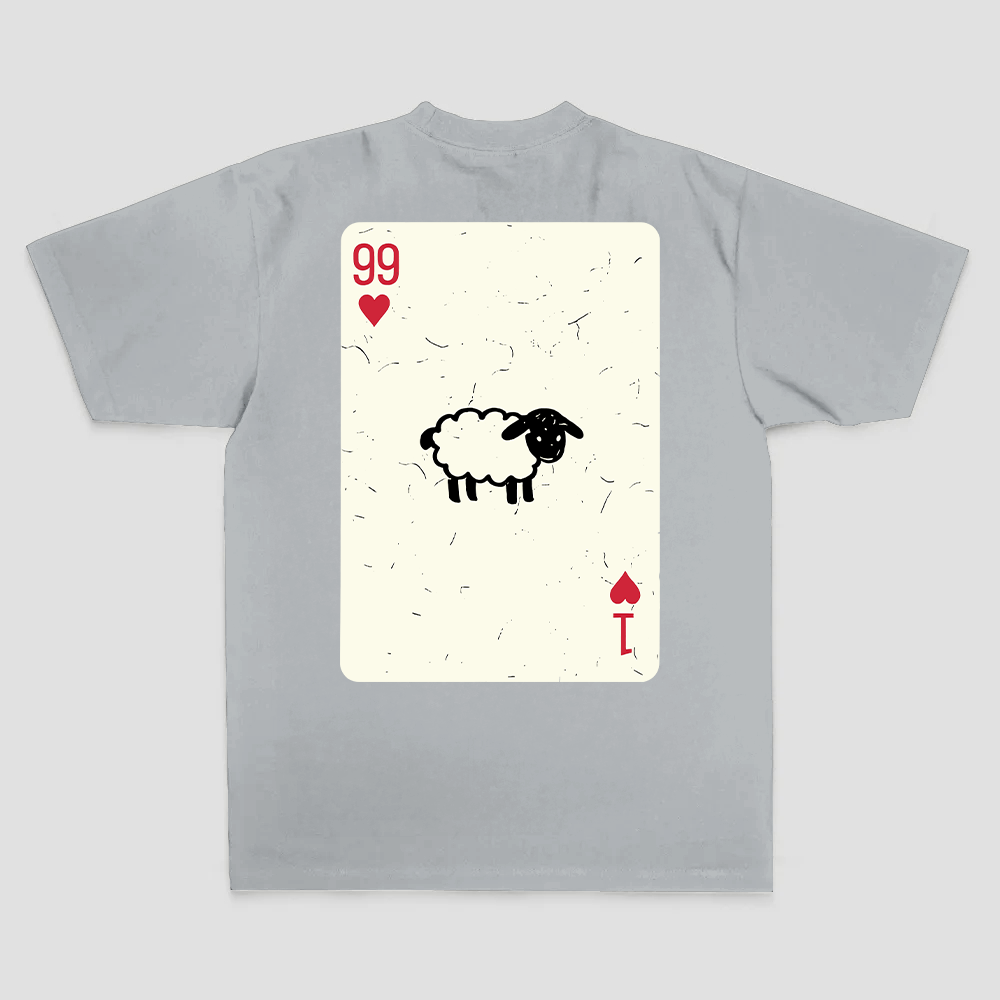 99 Of Hearts Sheep Playing Card Printed Men's T-shirt